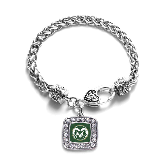 Silver Colorado State University Rams [NCAA] Square Charm Braided Bracelet