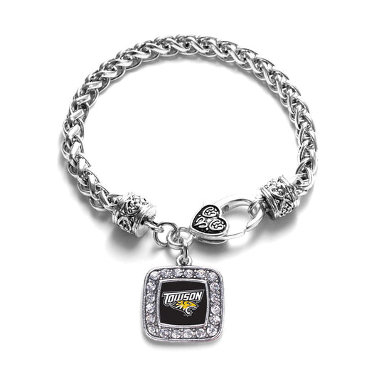 Silver Towson University [NCAA] Square Charm Braided Bracelet