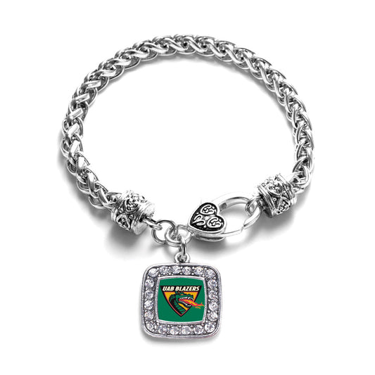 Silver University of Alabama at Birmingham [NCAA] Square Charm Braided Bracelet