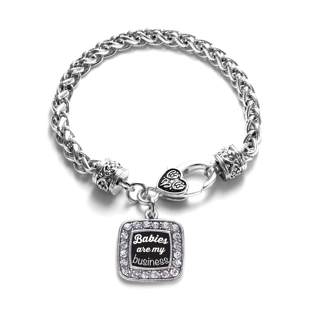 Silver Babies Are My Business Square Charm Braided Bracelet