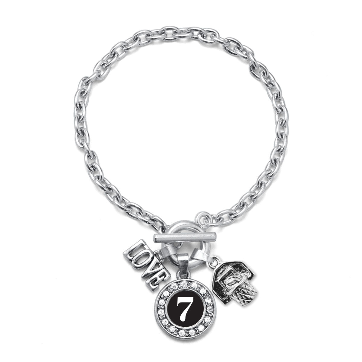 Silver Basketball Hoop - Sports Number 7 Circle Charm Toggle Bracelet