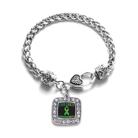 Silver Liver Cancer Awareness Square Charm Braided Bracelet