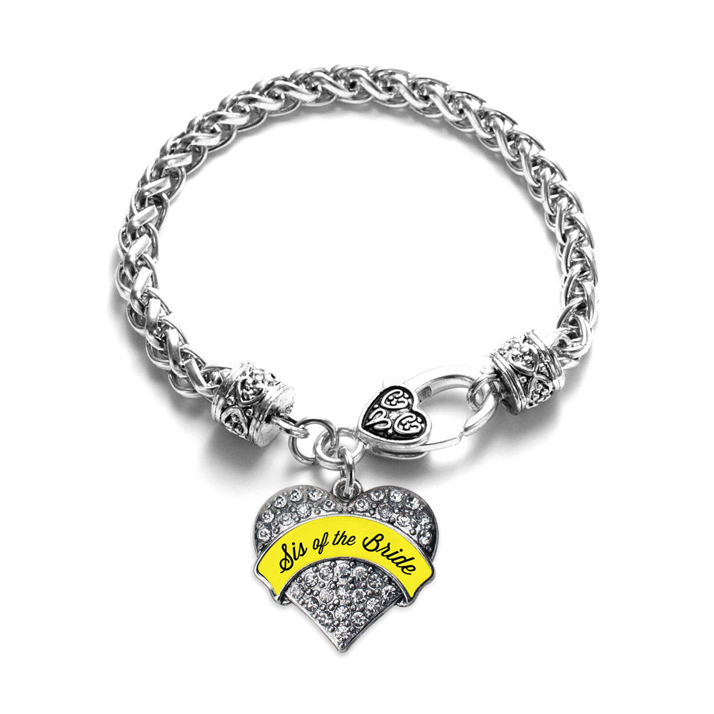 Silver Yellow Sis of the Bride Pave Heart Charm Braided Bracelet