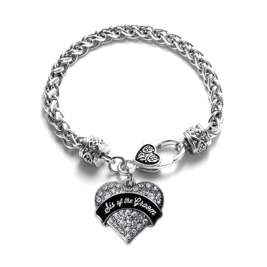 Silver Black and White Sis of the Groom Pave Heart Charm Braided Bracelet