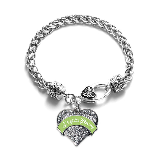 Silver Sage Green Sis of the Groom Pave Heart Charm Braided Bracelet