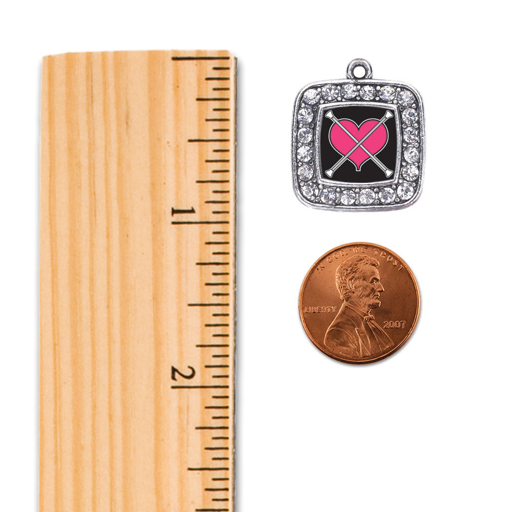 Silver Baton Twirling Square Charm Braided Bracelet