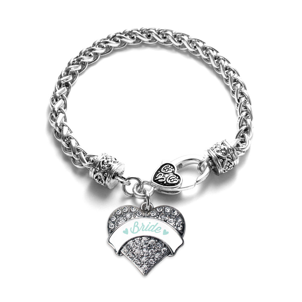 Silver Mint Bride Pave Heart Charm Braided Bracelet