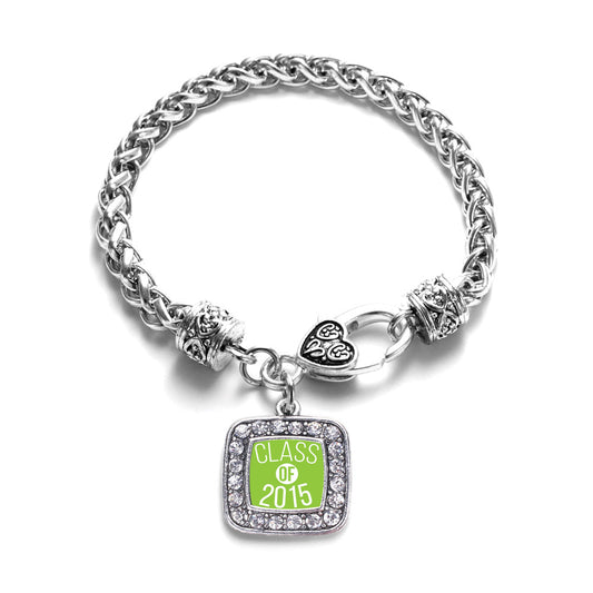 Silver Lime Green Class of 2015 Square Charm Braided Bracelet