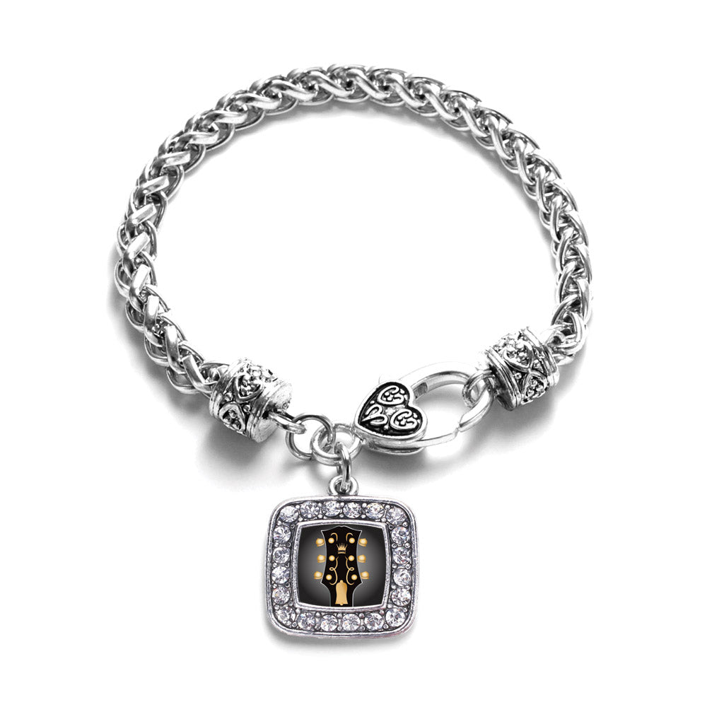 Silver Legendary Guitar Square Charm Braided Bracelet