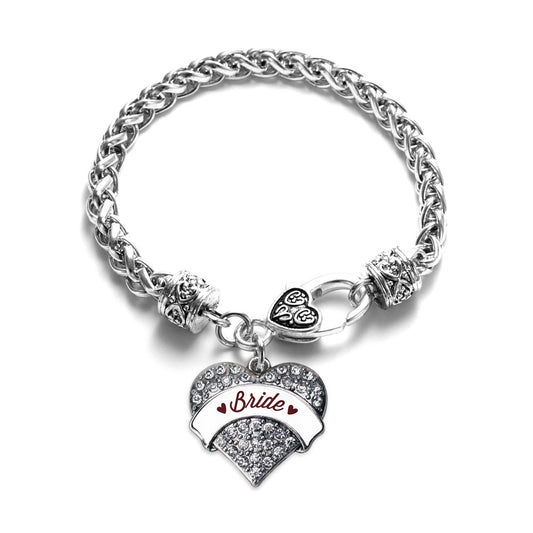 Silver Burgundy Bride Pave Heart Charm Braided Bracelet