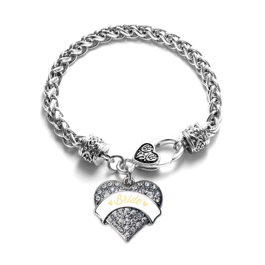 Silver Cream Bride Pave Heart Charm Braided Bracelet