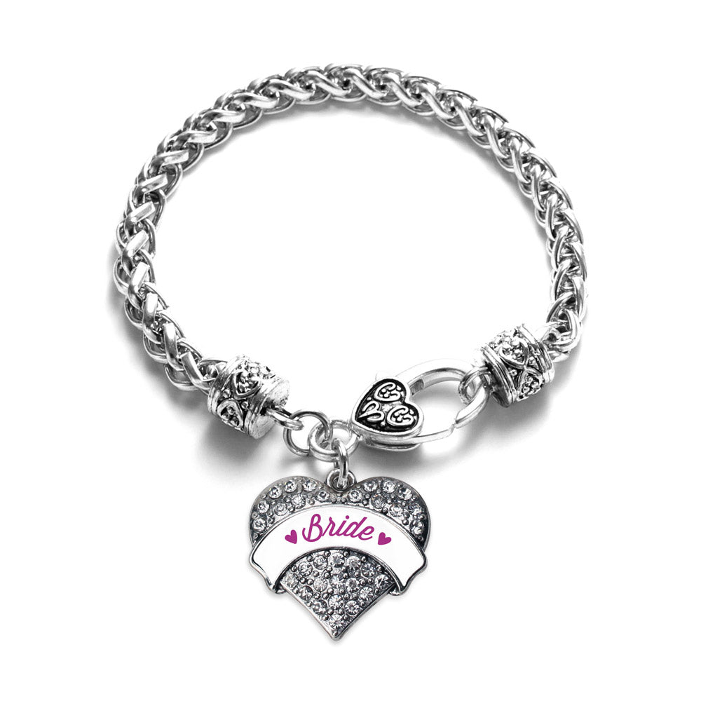 Silver Magenta Bride Pave Heart Charm Braided Bracelet