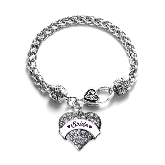 Silver Plum Bride Pave Heart Charm Braided Bracelet