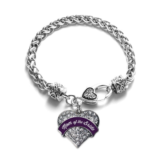 Silver Plum Mom of Bride Pave Heart Charm Braided Bracelet