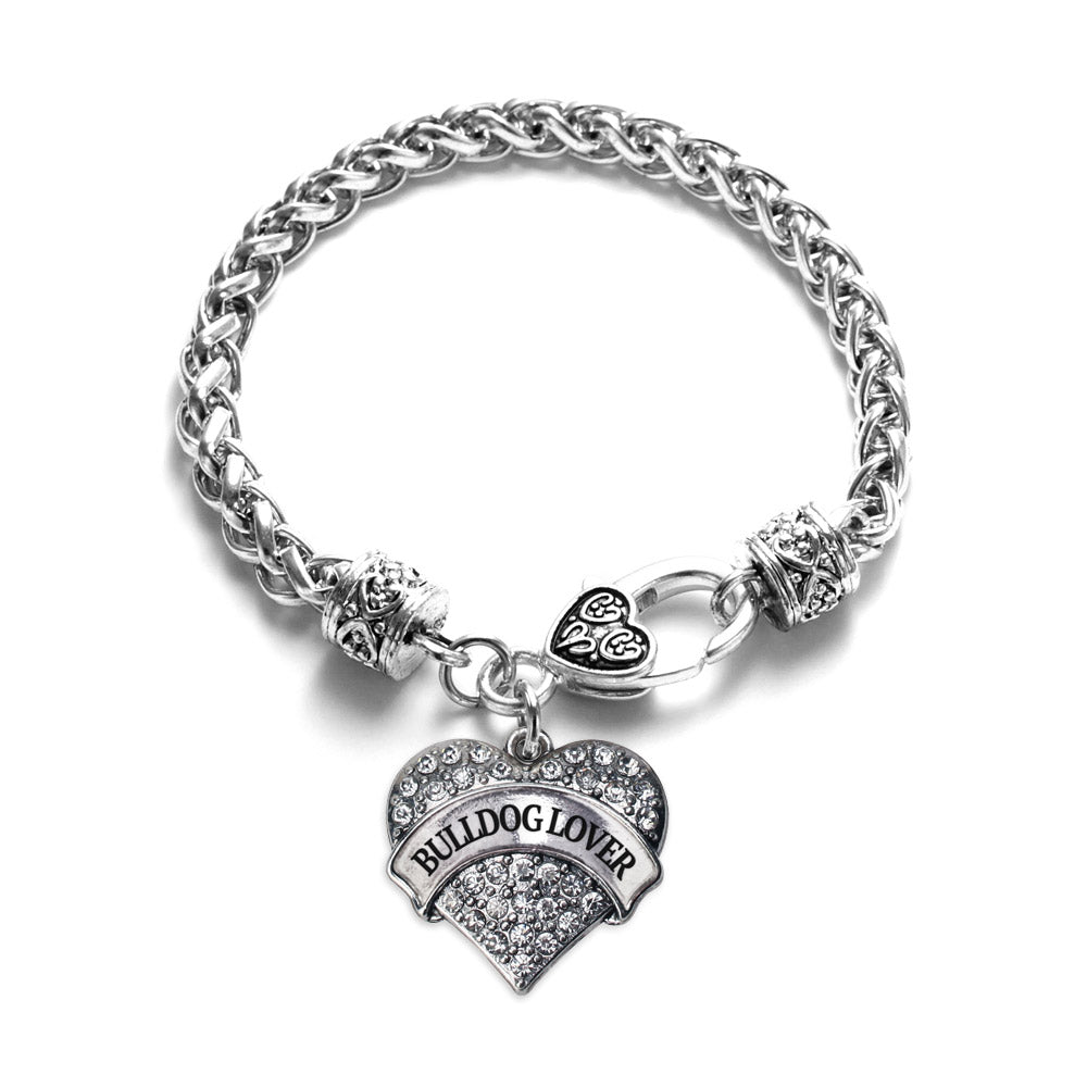 Silver Bulldog Lover Pave Heart Charm Braided Bracelet