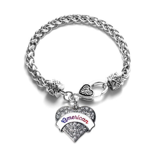 Silver American Pave Heart Charm Braided Bracelet