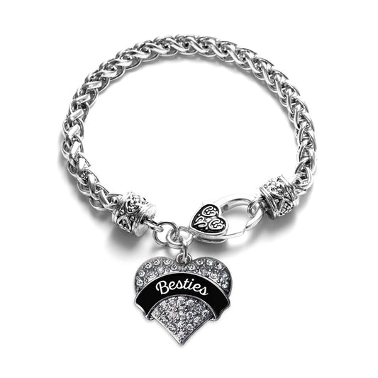 Silver Black and White Besties Pave Heart Charm Braided Bracelet