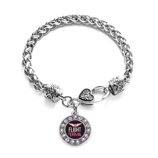 Silver Flight Diva Circle Charm Braided Bracelet