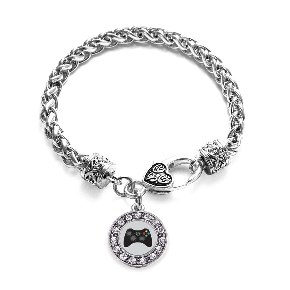 Silver Gamer Girl Circle Charm Braided Bracelet