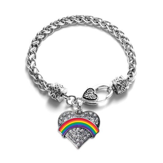Silver LGBT Pride Pave Heart Charm Braided Bracelet