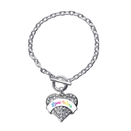 Silver Love Wins Pave Heart Charm Toggle Bracelet