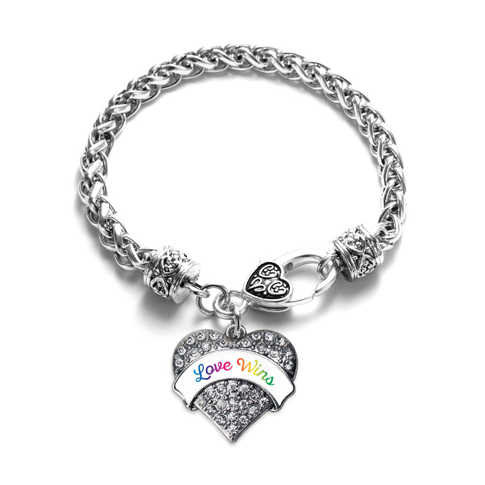 Silver Love Wins Pave Heart Charm Braided Bracelet