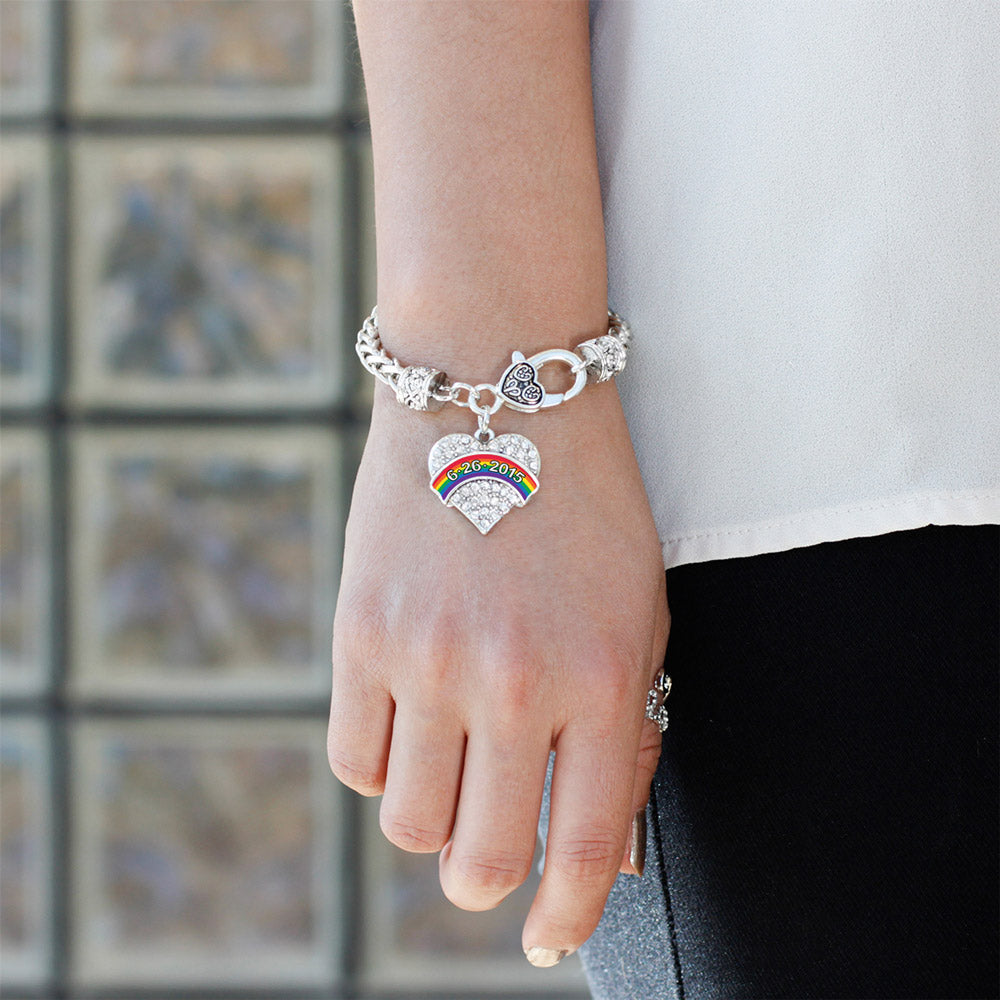 Silver Marriage Equality - 6.26.15 Pave Heart Charm Braided Bracelet