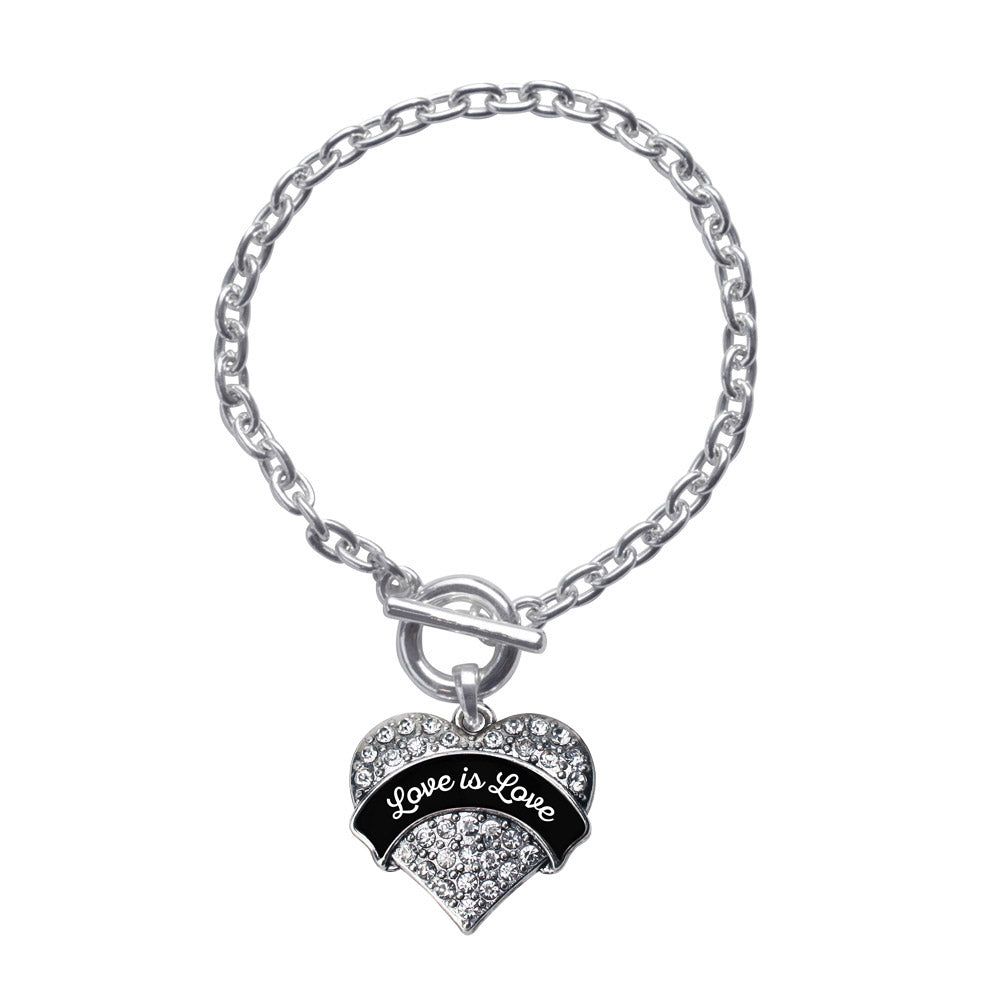 Silver Love is Love Pave Heart Charm Toggle Bracelet