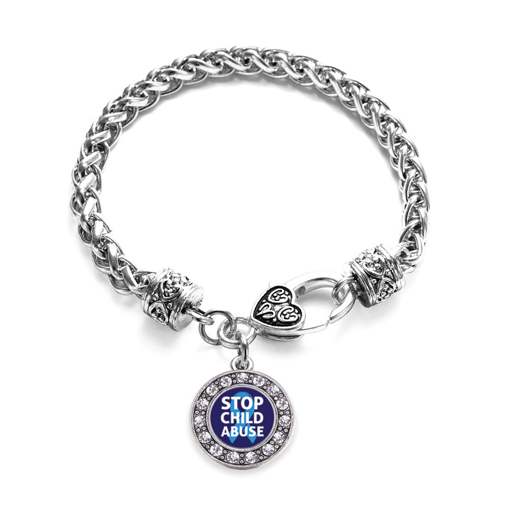Silver Stop Child Abuse Circle Charm Braided Bracelet