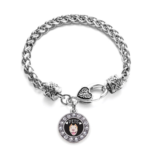 Silver Pit Bull Lover Circle Charm Braided Bracelet