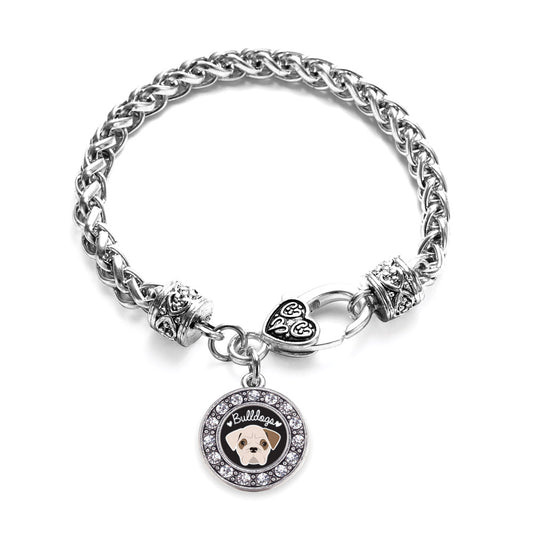 Silver Bulldog Lover Circle Charm Braided Bracelet