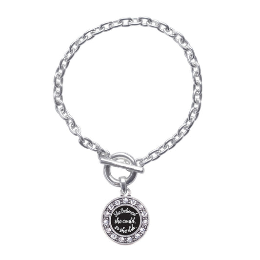 Silver So She Did Circle Charm Toggle Bracelet