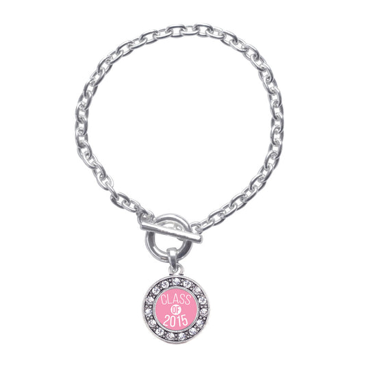 Silver Class of 2015 Light Pink Circle Charm Toggle Bracelet