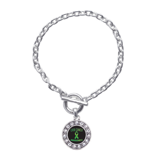 Silver Liver Cancer Awareness Circle Charm Toggle Bracelet