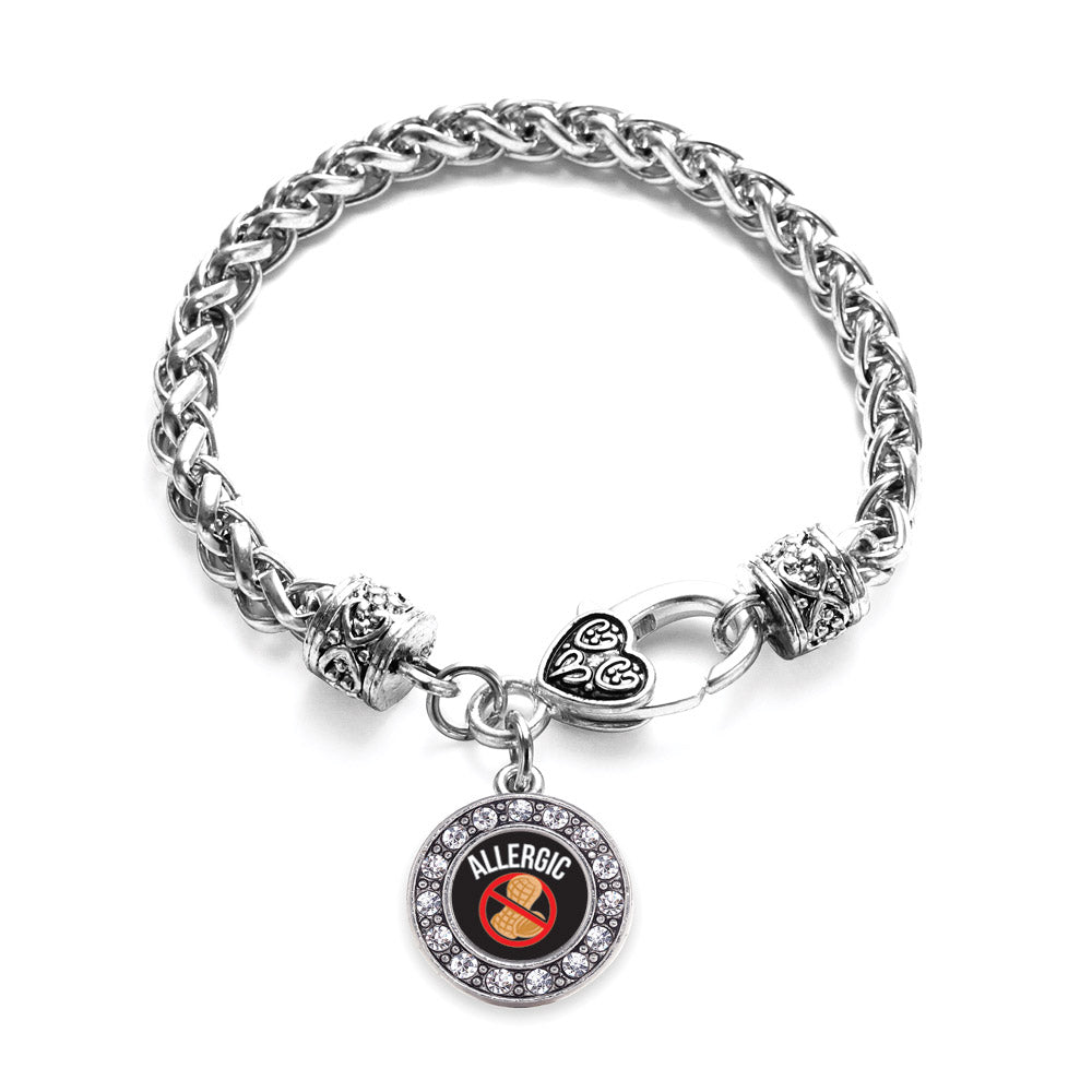 Silver Peanut Allergy Circle Charm Braided Bracelet