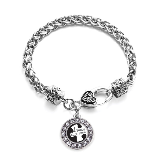 Silver One Piece at a Time Autism Awareness Circle Charm Braided Bracelet