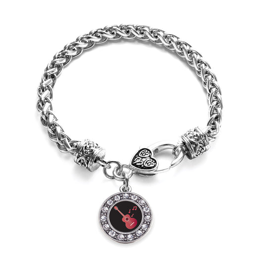Silver Guitar Lovers Circle Charm Braided Bracelet