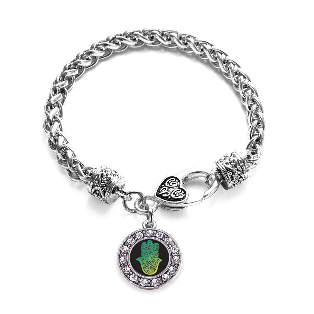 Silver Hamsa Circle Charm Braided Bracelet