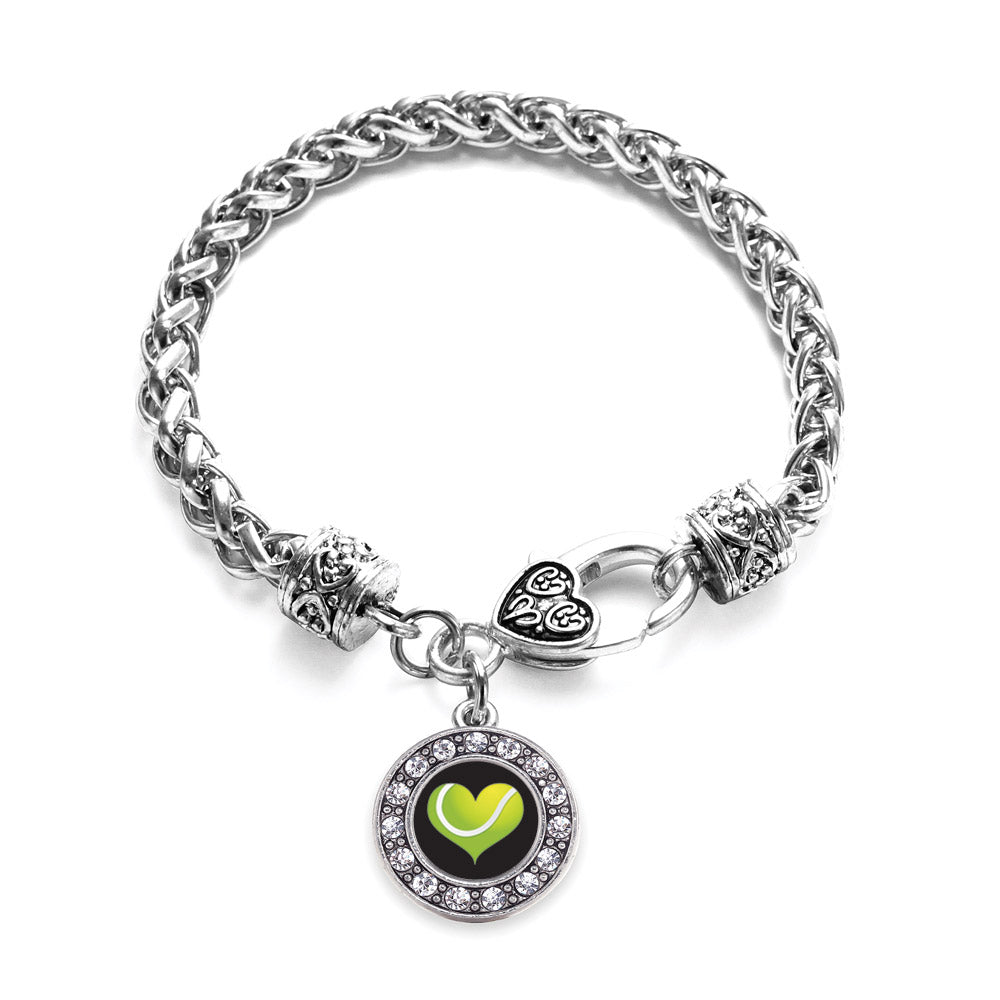 Silver Heart Of A Tennis Player Circle Charm Braided Bracelet