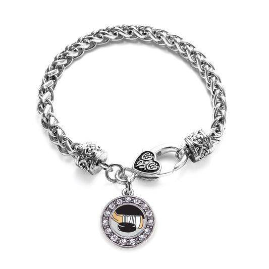 Silver Hockey Circle Charm Braided Bracelet