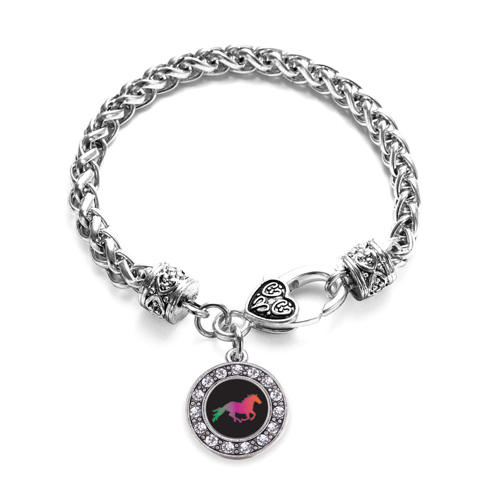 Silver Horse Lovers Circle Charm Braided Bracelet