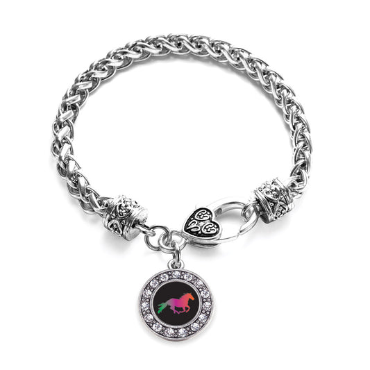 Silver Horse Lovers Circle Charm Braided Bracelet
