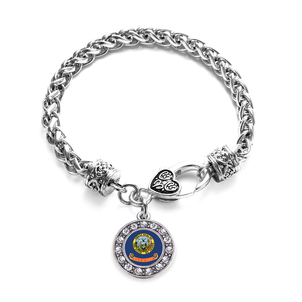 Silver Idaho Flag Circle Charm Braided Bracelet