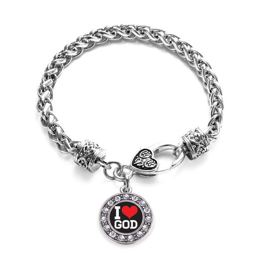 Silver I Love God Circle Charm Braided Bracelet