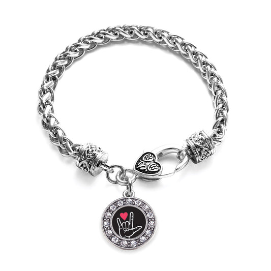 Silver I Love You Sign Language Interpreter Circle Charm Braided Bracelet