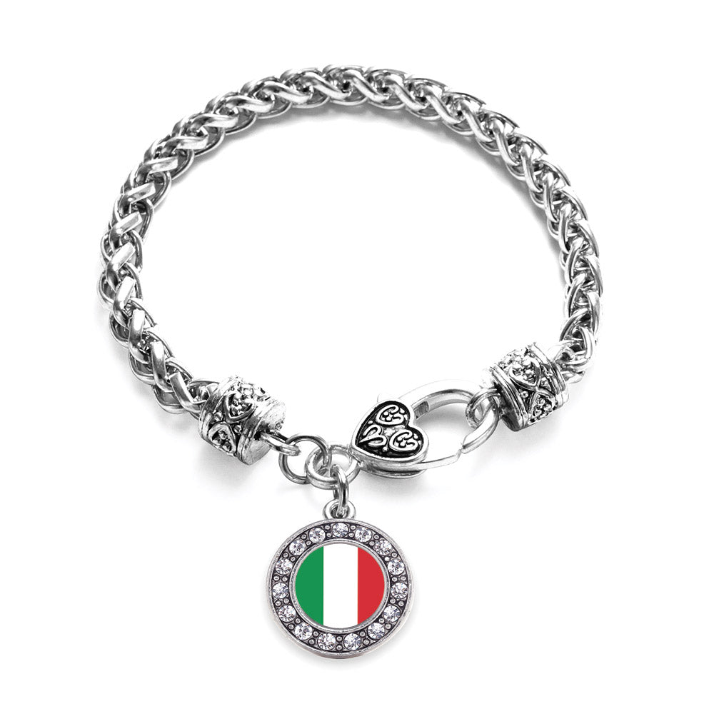 Silver Italian Flag Circle Charm Braided Bracelet