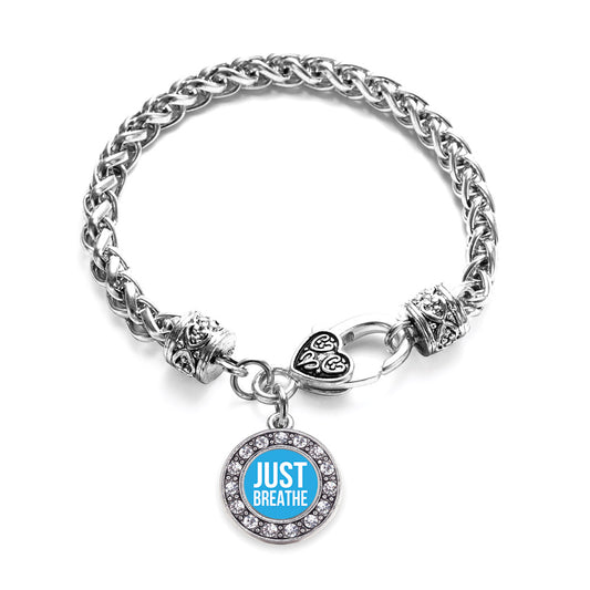 Silver Just Breathe Circle Charm Braided Bracelet