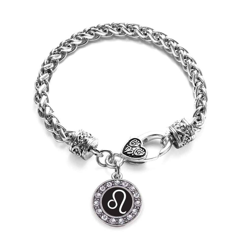 Silver Leo Zodiac Circle Charm Braided Bracelet