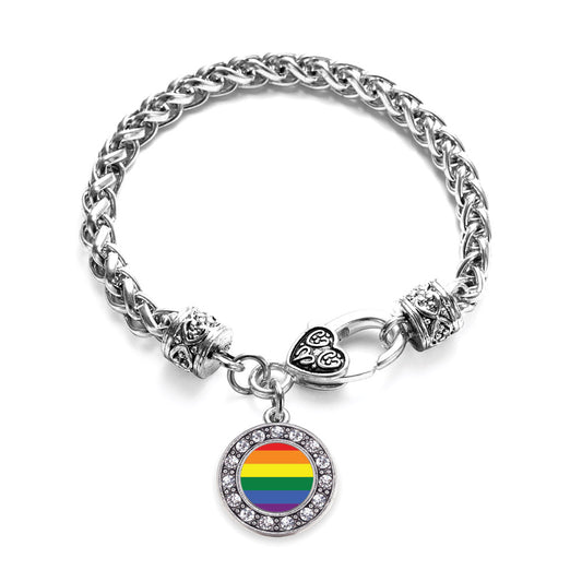 Silver LGBT Pride Circle Charm Braided Bracelet