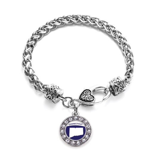 Silver Connecticut Outline Circle Charm Braided Bracelet